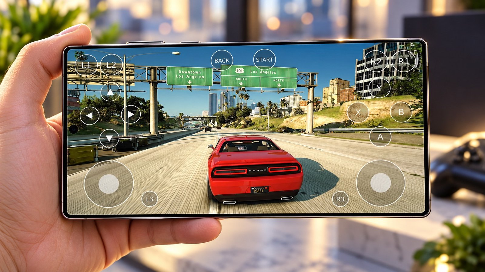 GTA V mobile sunset driving scene